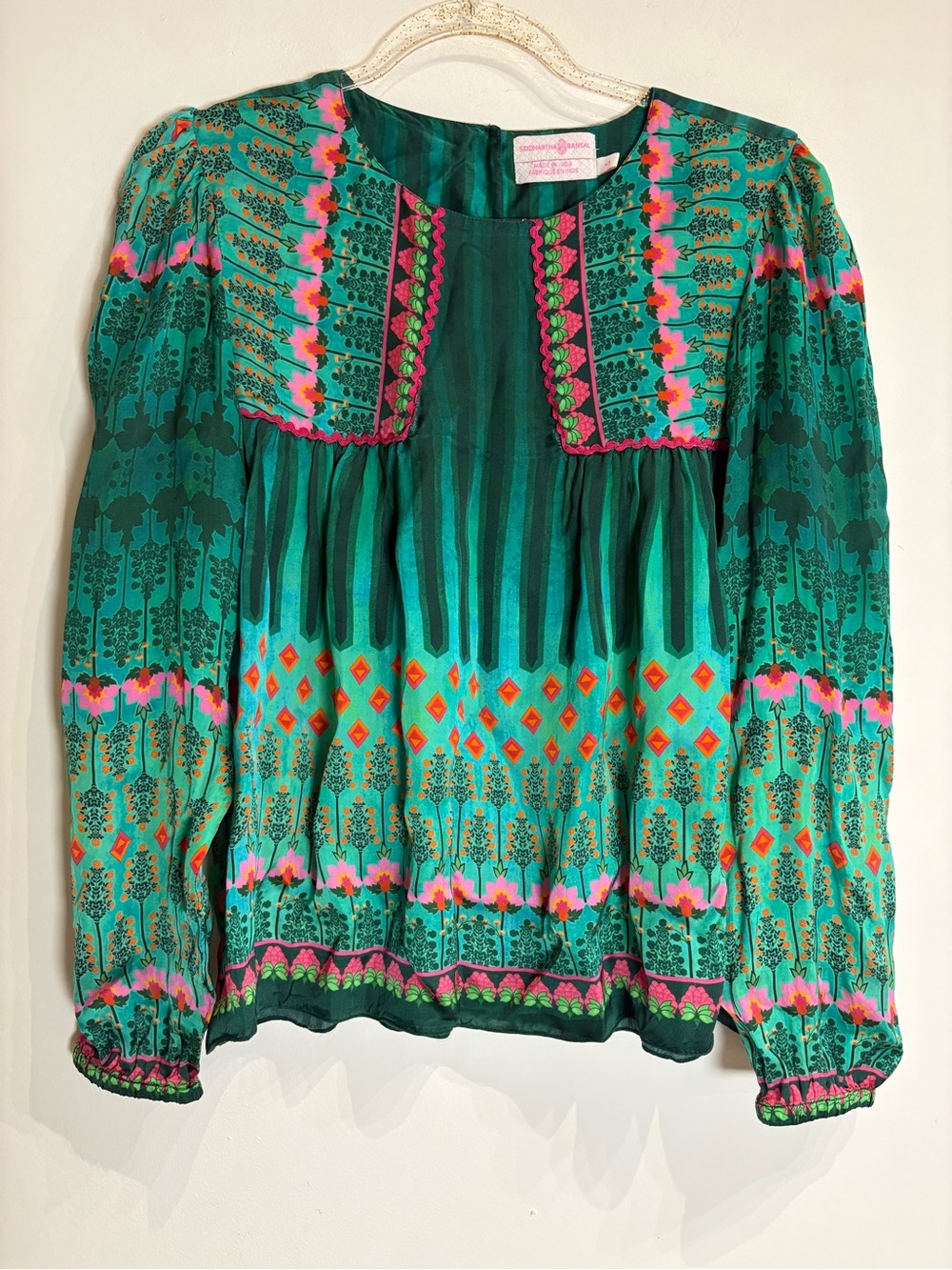 Anthropologie Siddhartha Bansal Lahiri Blouse in Green Motif Size Small - Picture 5 of 9